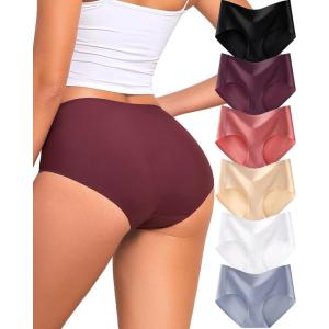 image:imageFINETOO 6 Pack Womens Seamless Underwear Full Coverage No Show Hipster Panties Sexy Stretchy Invisible Briefs Bikini LingerieColor a