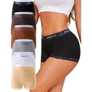 image:imageFINETOO Ladies Boxers Briefs Cotton Boy Shorts Underwear for women Stretch High Waisted Full Coverage Lace Panties 6 PackColor 3