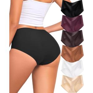 image:imageFINETOO 6 Pack Womens Seamless Underwear Full Coverage No Show Hipster Panties Sexy Stretchy Invisible Briefs Bikini LingerieColor I