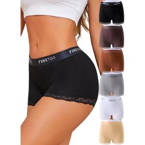 image:imageFINETOO 6 Pack Womens Underwear Cotton Boy Shorts High Waisted Full Coverage Boxer Briefs Sexy Lace Panties for Lady GirlsClassic Color