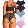 image:imageFINETOO 5 Pack Sexy Lingerie Panties for Women Pack VWaist Lace Womens Underwear French Cut Boyshorts PantyB 5 Pack Black1 White1 Dark Red1 Blue1 Pink1
