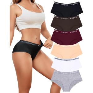image:imageFINETOO Womens Underwear Cotton Hipster Sexy Panties Full Coverage Briefs Stretch Bikinis Comfortable Cheeky 6 PackColor Xin