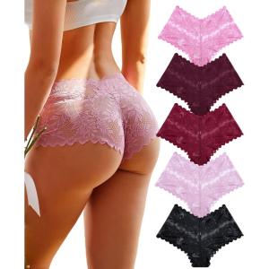 image:imageFINETOO 5 Pack Sexy Lingerie Panties for Women Pack VWaist Lace Womens Underwear French Cut Boyshorts PantyH 5packspring Schemes
