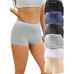 image:imageFINETOO Womens Cotton Boy Shorts Underwear Full Coverage Soft Boxer Briefs High Waisted Panties for Lady Girls 6 PackColor 5