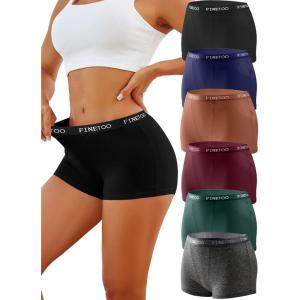 image:imageFINETOO Womens Cotton Boy Shorts Underwear Full Coverage Soft Boxer Briefs High Waisted Panties for Lady Girls 6 PackColor 6