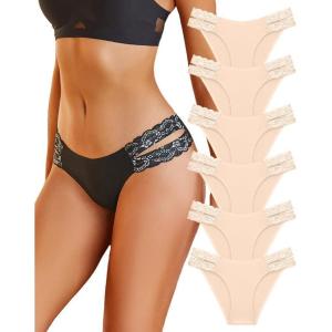 image:imageFINETOO Seamless Underwear for Women Cheeky Bikini Panties High Cut Vwaist Lace Underwear Women Cute Bikinis 6 Pack6packh