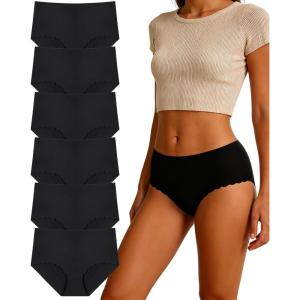 image:imageFINETOO Seamless Underwear for Women High Waisted Panties No show Sexy Full coverage Bikini Ladies Briefs 6 packs