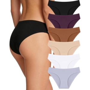 image:imageFINETOO 6 Pack Womens Seamless Hipster Underwear No Show Panties Invisibles Briefs Soft Stretch Bikini Underwears XSXLColora1