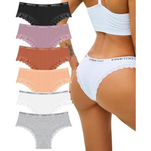 image:imageFINETOO Cotton underwear for women Cheeky Bikini Low Rise Soft Lace Hipster Ladies Sexy Panties 6 PackColor A6
