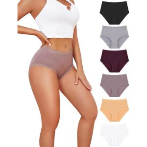 image:imageFINETOO Cotton Underwear for Women High Waisted Ladies Panties Full Coverage 6 Packs Regular amp Plus SizeBlack  White  Gray  Skin Color  Dark Purple  Khaki