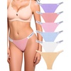 image:imageFINETOO Womens Underwear Cotton High Cut String Bikini Panties Low Rise Hipster Ladies Sexy Cheeky Underwear 6 PackE6pack