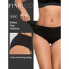 image:imageFINETOO Cotton Underwear for Women High Waisted Ribbed Full Coverage Briefs Soft Breathable Moisture Wicking Panties 6 PackColorb