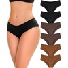 image:imageFINETOO 6 pack Seamless Underwear for Women Sexy Low Rise Hipster Wave Edge No Show Bikini Panties Womens Cheeky SXLBlackblackbrownbrowncoffeecoffee