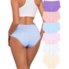 image:imageFINETOO Cotton Underwear for Women High Waisted Ribbed Full Coverage Briefs Soft Breathable Moisture Wicking Panties 6 PackColorf