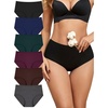 image:imageFINETOO Cotton Underwear for Women High Waisted Ribbed Full Coverage Briefs Soft Breathable Moisture Wicking Panties 6 PackColorh