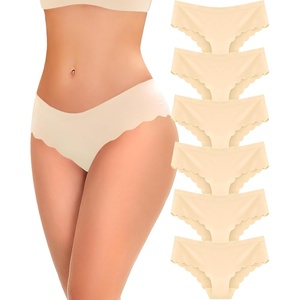 image:imageFINETOO 6 pack Seamless Underwear for Women Sexy Low Rise Hipster Wave Edge No Show Bikini Panties Womens Cheeky SXLBeige6