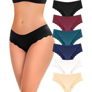 image:imageFINETOO 6 pack Seamless Underwear for Women Sexy Low Rise Hipster Wave Edge No Show Bikini Panties Womens Cheeky SXLBlackredgreenbluewhitebeige