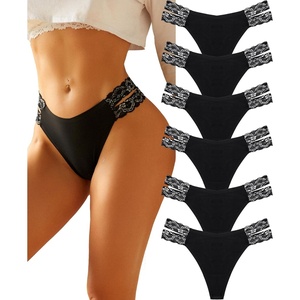 image:imageFINETOO Seamless Thongs for Women 6 Pack Sexy VWasit Womens Underwear No Show Tback Panties for WomenD 6 Packblack6 