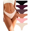 image:imageFINETOO 6 Pack Thongs for Women Seamless Breathable Underwear No Show Floral Print Panties Invisible Hipster XSXLBlack apricot chocolate Brown burgundy warm Tan blush