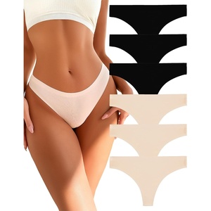 image:imageFINETOO 6 Pack Thongs for Women Seamless Breathable Underwear No Show Floral Print Panties Invisible Hipster XSXL3 Black 3 Apricot