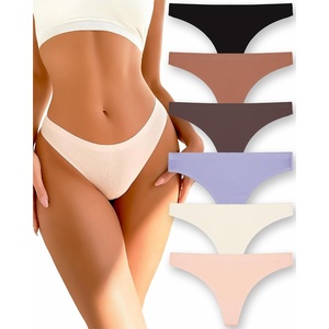 image:imageFINETOO 6 Pack Thongs for Women Seamless Breathable Underwear No Show Floral Print Panties Invisible Hipster XSXLBlack warm Tan chocolate Brown soft Lavender apricot ivory
