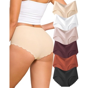 image:imageFINETOO Seamless Underwear for Women High Waisted No Show Full Coverage Scalloped Edge Panties Soft Breathable Briefs 6 PackColorv2f