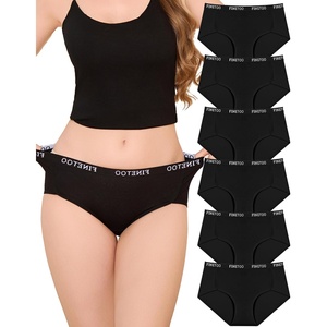 image:imageFINETOO Cotton Underwear for Women Cheeky Stretch Breathable Soft Bikini Sets for Ladies Panties 6 PackBlack6