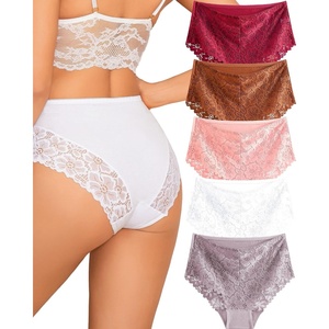 image:imageFINETOO Cotton Underwear for Women High Waisted Womens Underwear Pack Sexy Lace Cheeky Panties BriefB