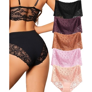 image:imageFINETOO Cotton Underwear for Women High Waisted Womens Underwear Pack Sexy Lace Cheeky Panties BriefC