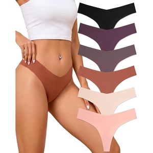 image:imageFINETOO Seamless Thongs for Women Sexy No Show Panties Invisible Vwaisted Stretch Lingerie Underwear 6 PackA6pack