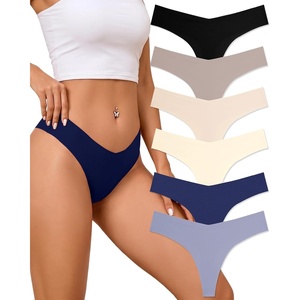 image:imageFINETOO Seamless Thongs for Women Sexy No Show Panties Invisible Vwaisted Stretch Lingerie Underwear 6 PackB6pack