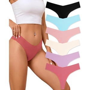 image:imageFINETOO Seamless Thongs for Women Sexy No Show Panties Invisible Vwaisted Stretch Lingerie Underwear 6 PackC6pack