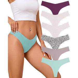 image:imageFINETOO Seamless Thongs for Women Sexy No Show Panties Invisible Vwaisted Stretch Lingerie Underwear 6 PackE6pack