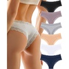 image:imageFINETOO Cotton Underwear Womens Sexy Lace Cheeky Low Rise Panties 6 PackBlackkhakifloral Greyapricotwhitedark Blue
